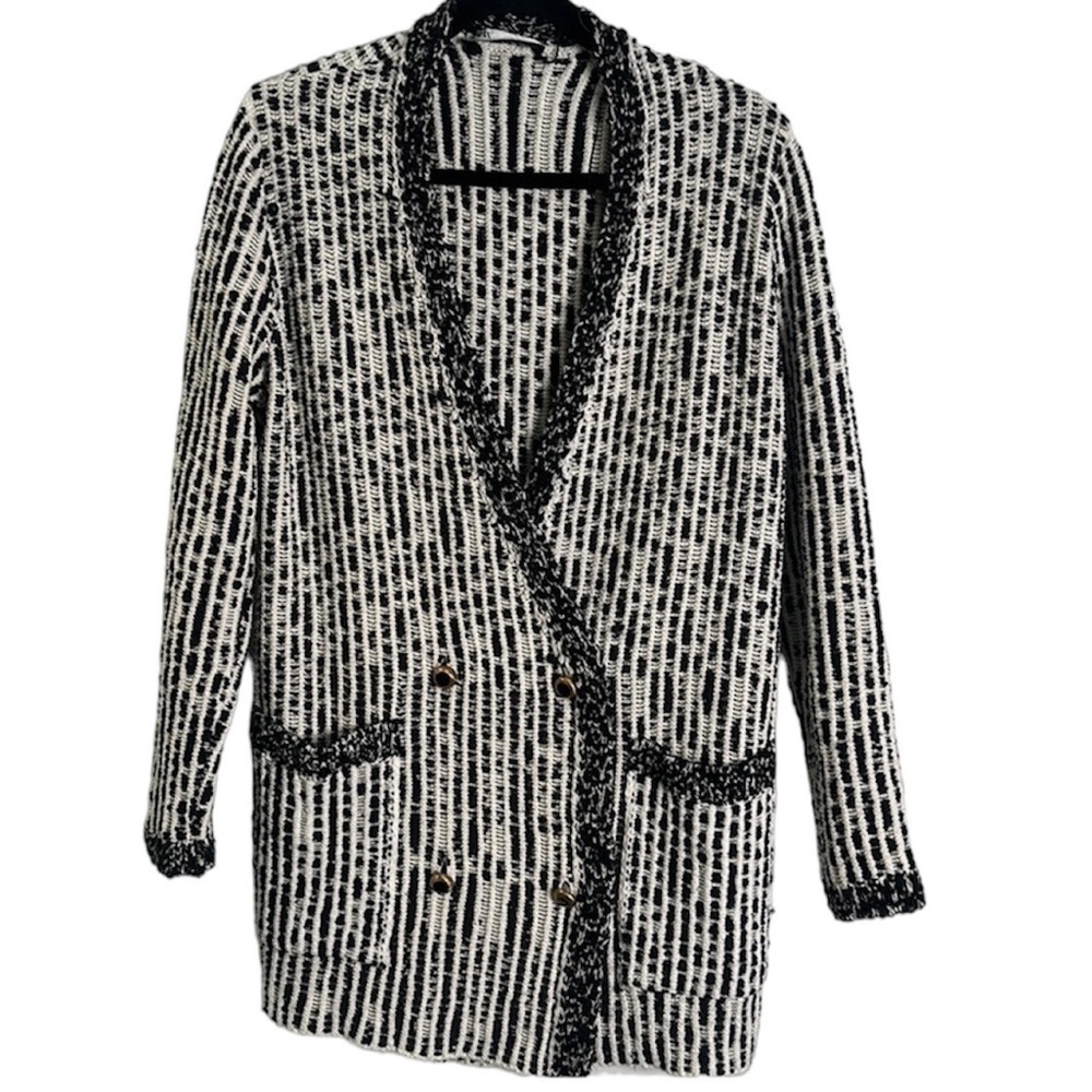 Zara double breast black and white cardigan sweater size small